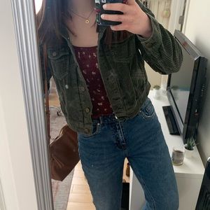 Green cropped corduroy old navy jacket